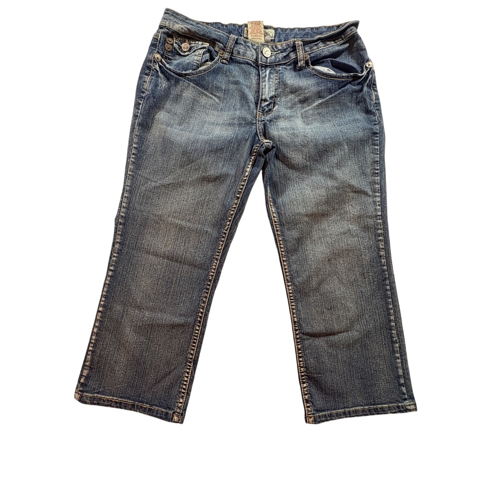 YMI Cropped Jeans Womens 11 Blue Denim Stretch Capri Mid Rise Flap Pocket